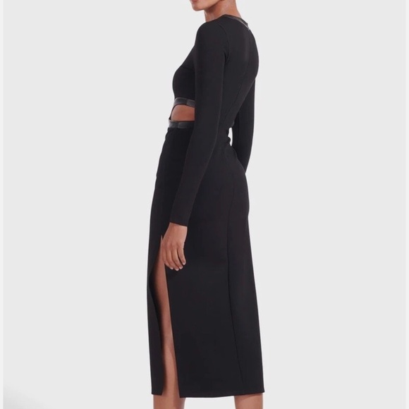 Staud black Dolce cutout long sleeve midi dress with leather trim - XS NWT - Picture 6 of 10